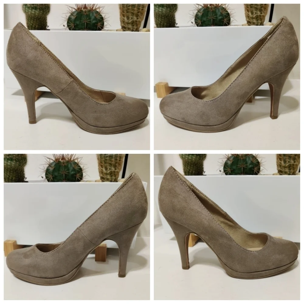 TAMARIS Wortmann KG Suede Nude Platform Pumps Taupe‎ SZ 36 EU Round Toe Slip On